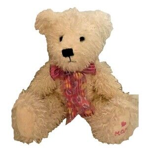 Rare Vintage Boyds Bear White Plush Mom Embroidered With Pink Bow